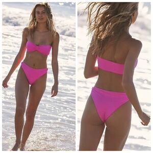 New Toast Swim Signature Cinch High Rise Cheeky Pink Combo Bikini Bottoms NWT XS